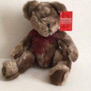 Burton + Burton Teddy Bear Brown Shiny Fluffy Plush Stuffed Toy Bear